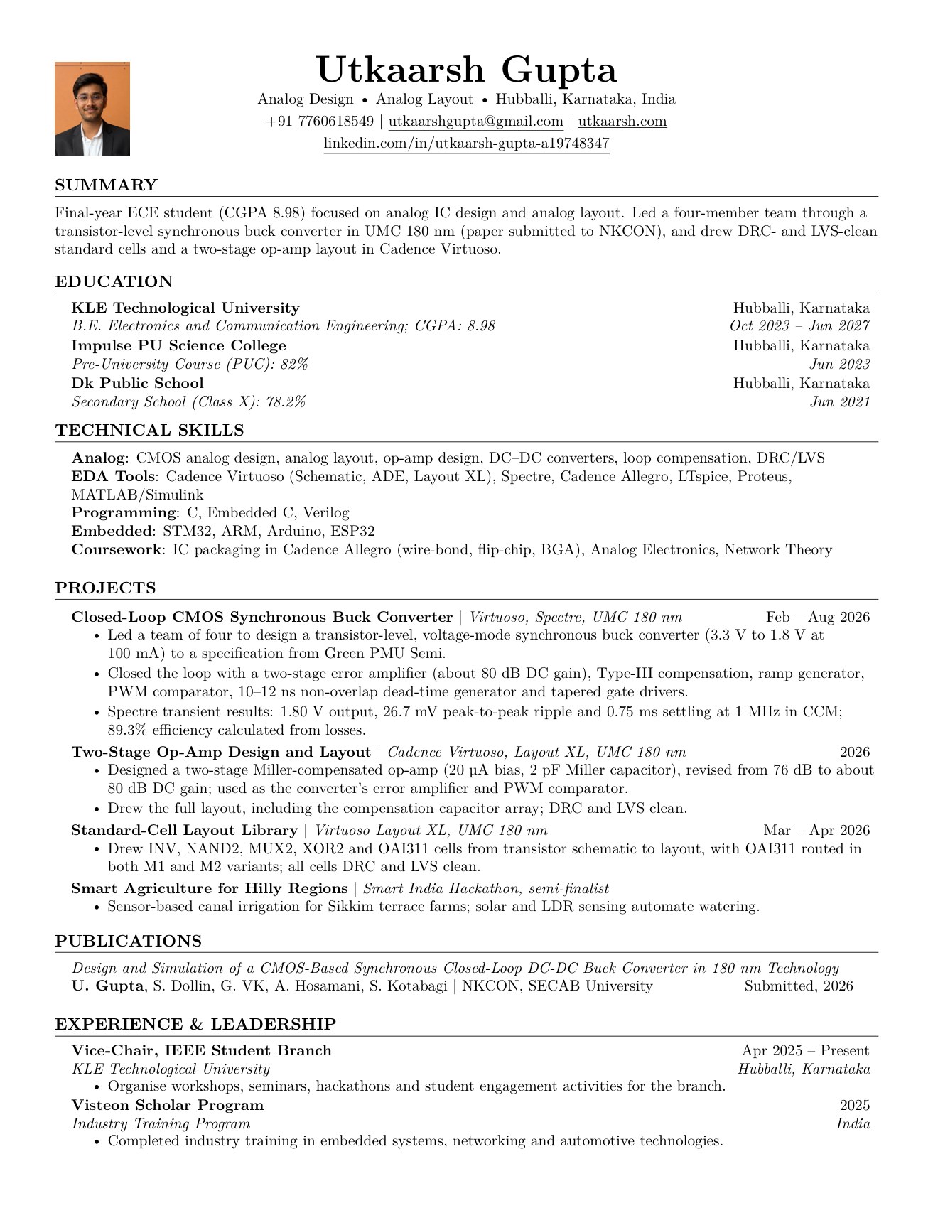 Résumé of Utkaarsh Gupta, page 1